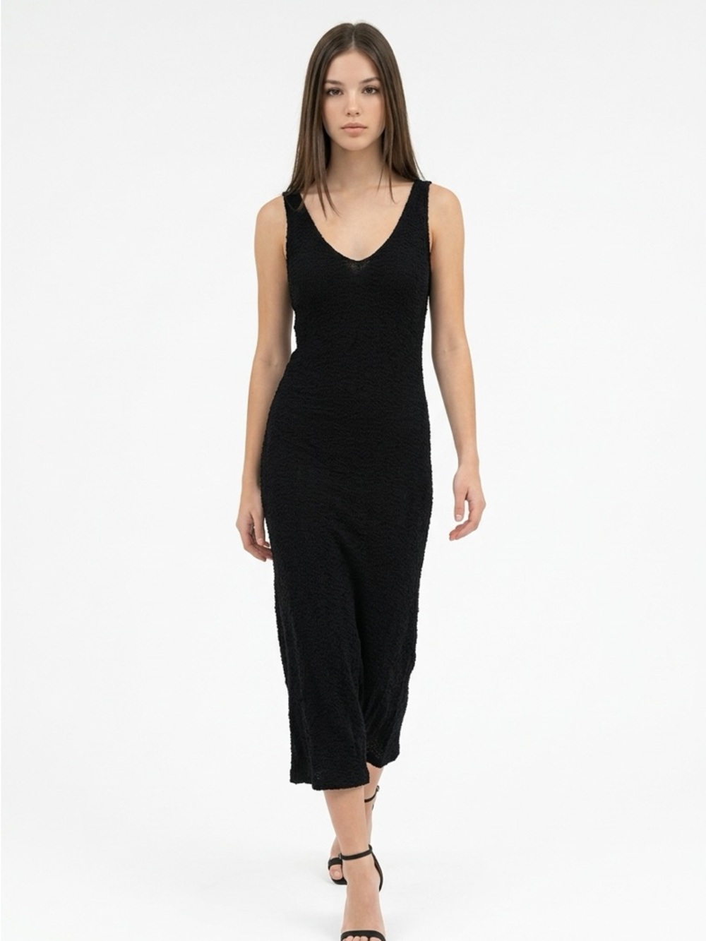 Fashion Nova Black Textured V-Neck Maxi Dress